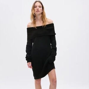 Gap Off-Shoulder Black Knit Sweater Dress